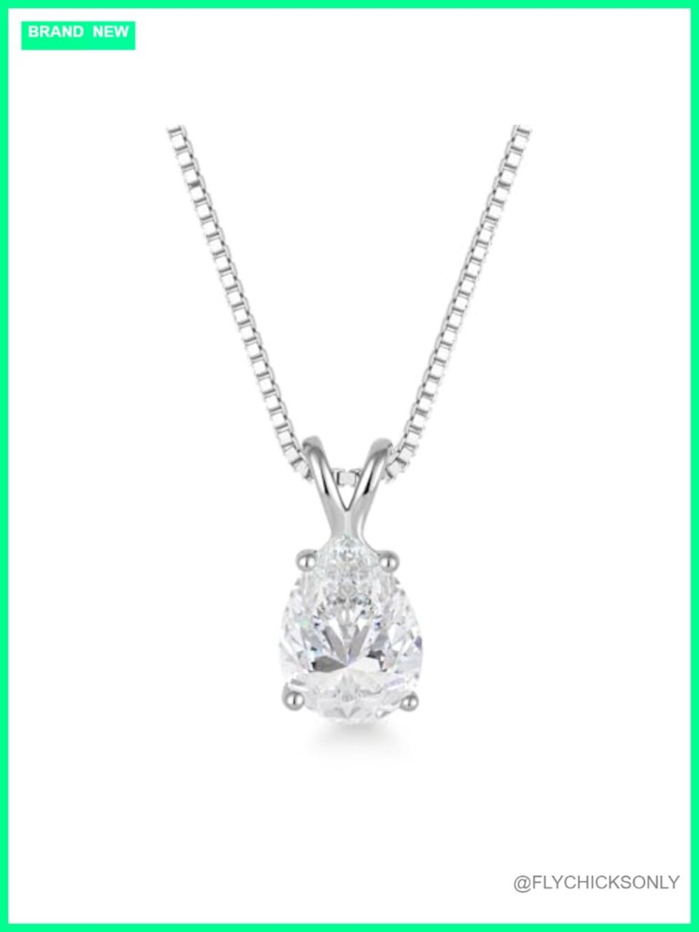 925 Silver Moissanite Necklace Pear Cut 18K White Gold Plated Pendant